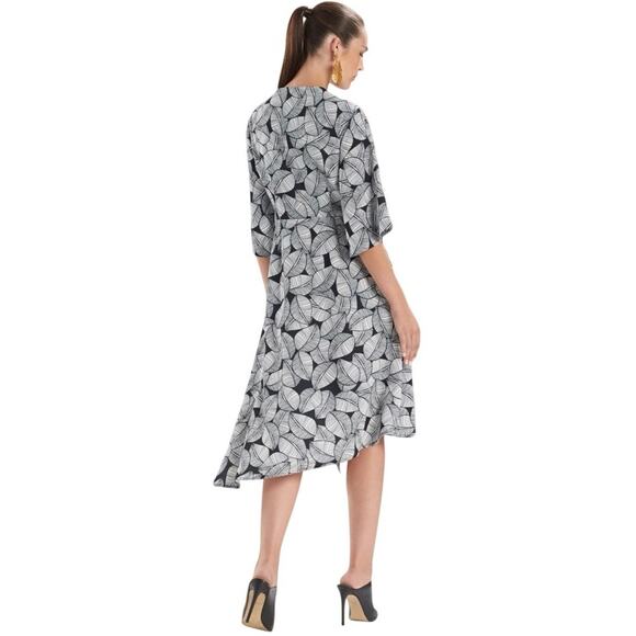 Natori Leaves Of Paradise Wrap Dress Womens 8 Navy & White - Picture 2 of 10